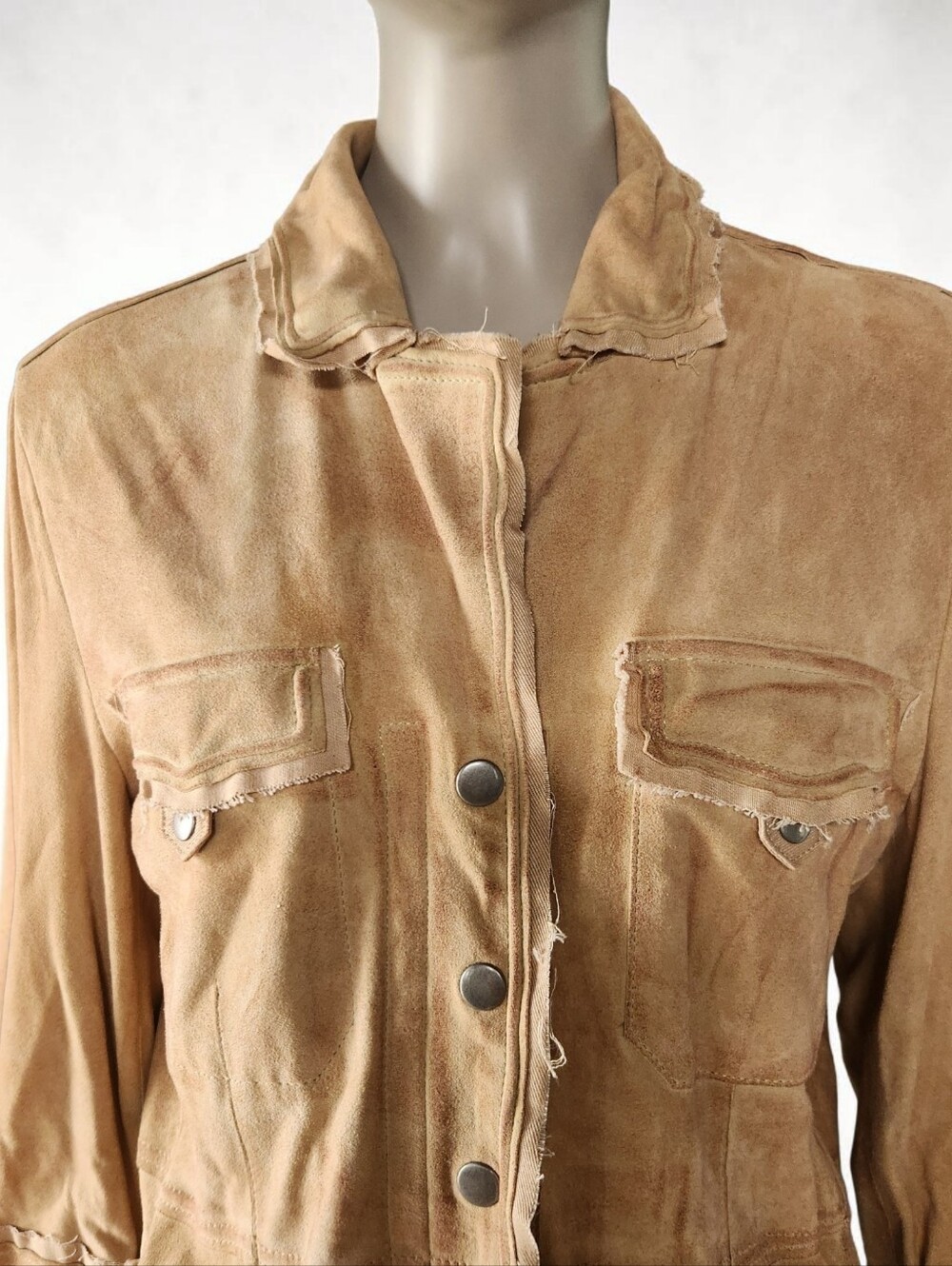 Jakett NY Meryl Waxed Leather Jacket Womens S Chamois Deconstructed Raw Seams - Picture 5 of 16